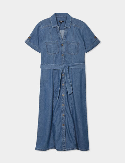 Robe midi en jean ceinturée coton denim double stone femme