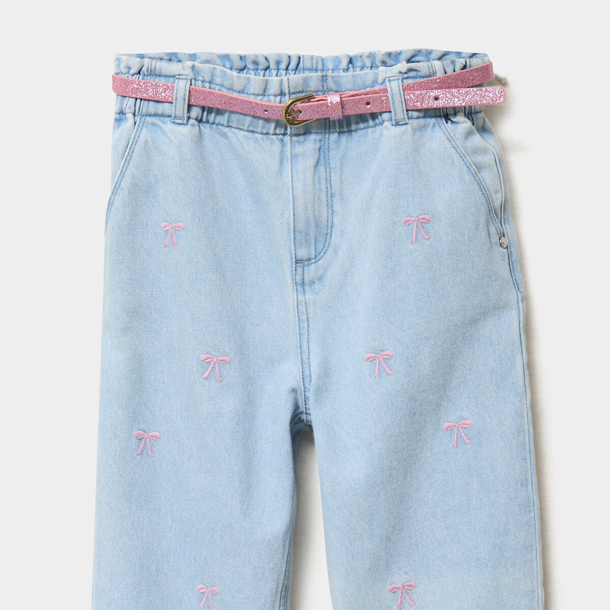 Jean mom brodé avec ceinture denim triple stone fille