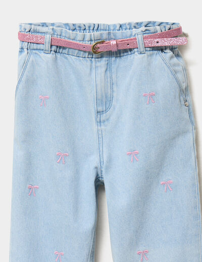 Jean mom brodé avec ceinture denim triple stone fille