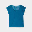 T-shirt col en V dentelle épaules et dos bleu canard femme