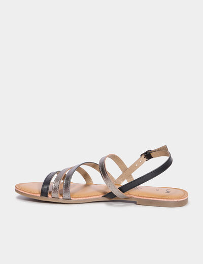 Sandales plates cuir noir femme