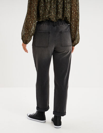 Jean paperbag cropped taille &eacute;lastiqu&eacute;e denim noir femme