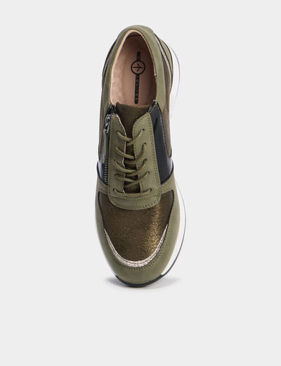 Baskets running compens&eacute;es zipp&eacute;es vert kaki femme