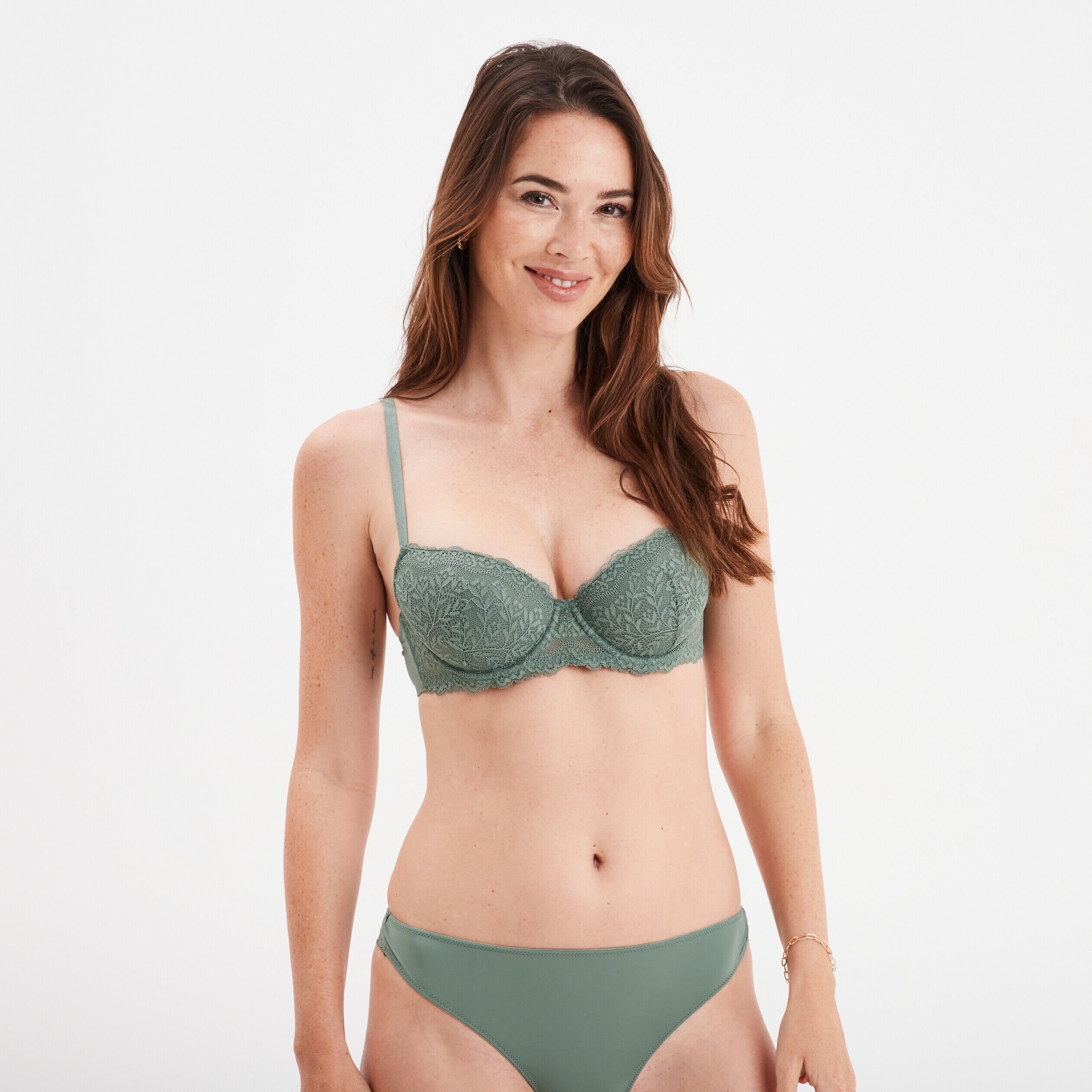 Soutien-gorge corbeille micro dentelle vert kaki femme LH