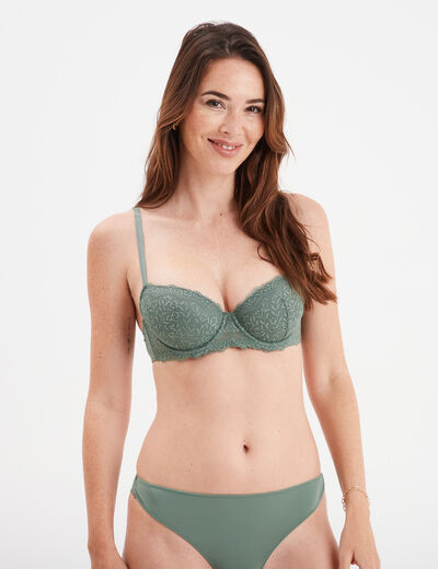 Soutien-gorge corbeille micro dentelle vert kaki femme