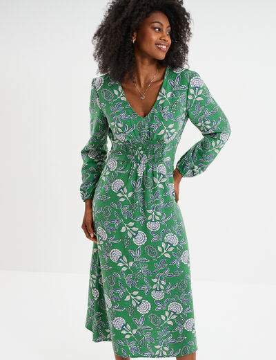 Robe longue empire manches longues vert menthe femme