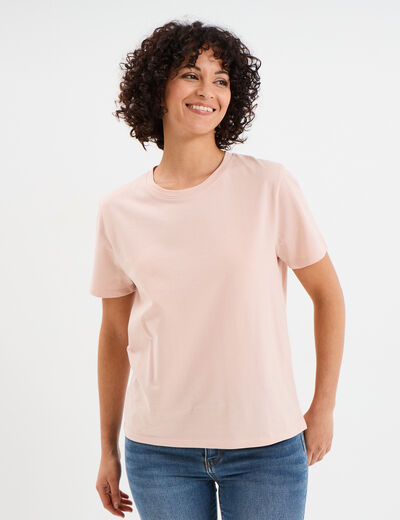 T-shirt col rond manches courtes coton vieux rose femme