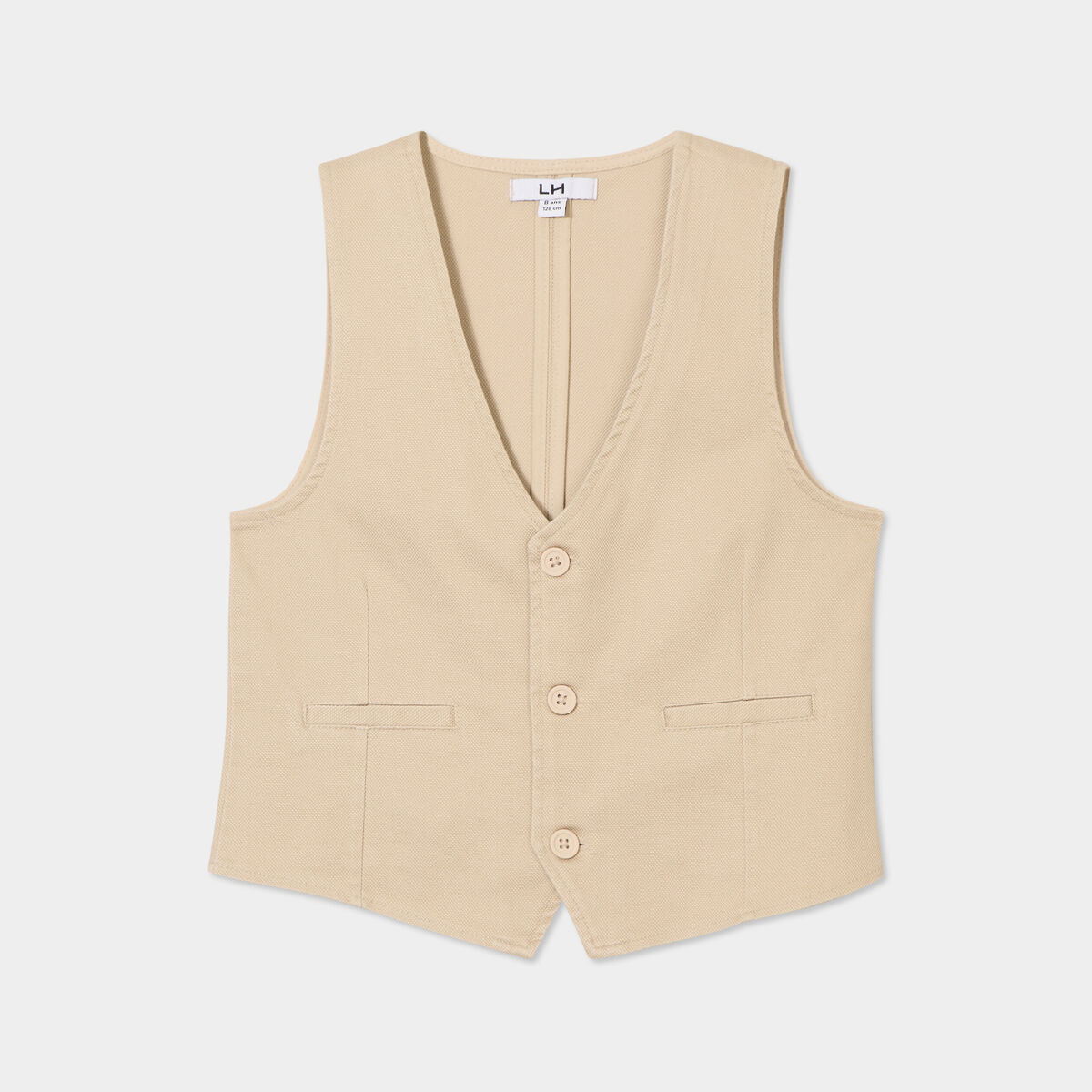 Gilet sans manches c&eacute;r&eacute;monie ajust&eacute; beige gar&ccedil;on