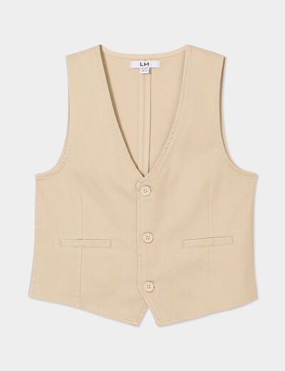 Gilet sans manches c&eacute;r&eacute;monie ajust&eacute; beige gar&ccedil;on