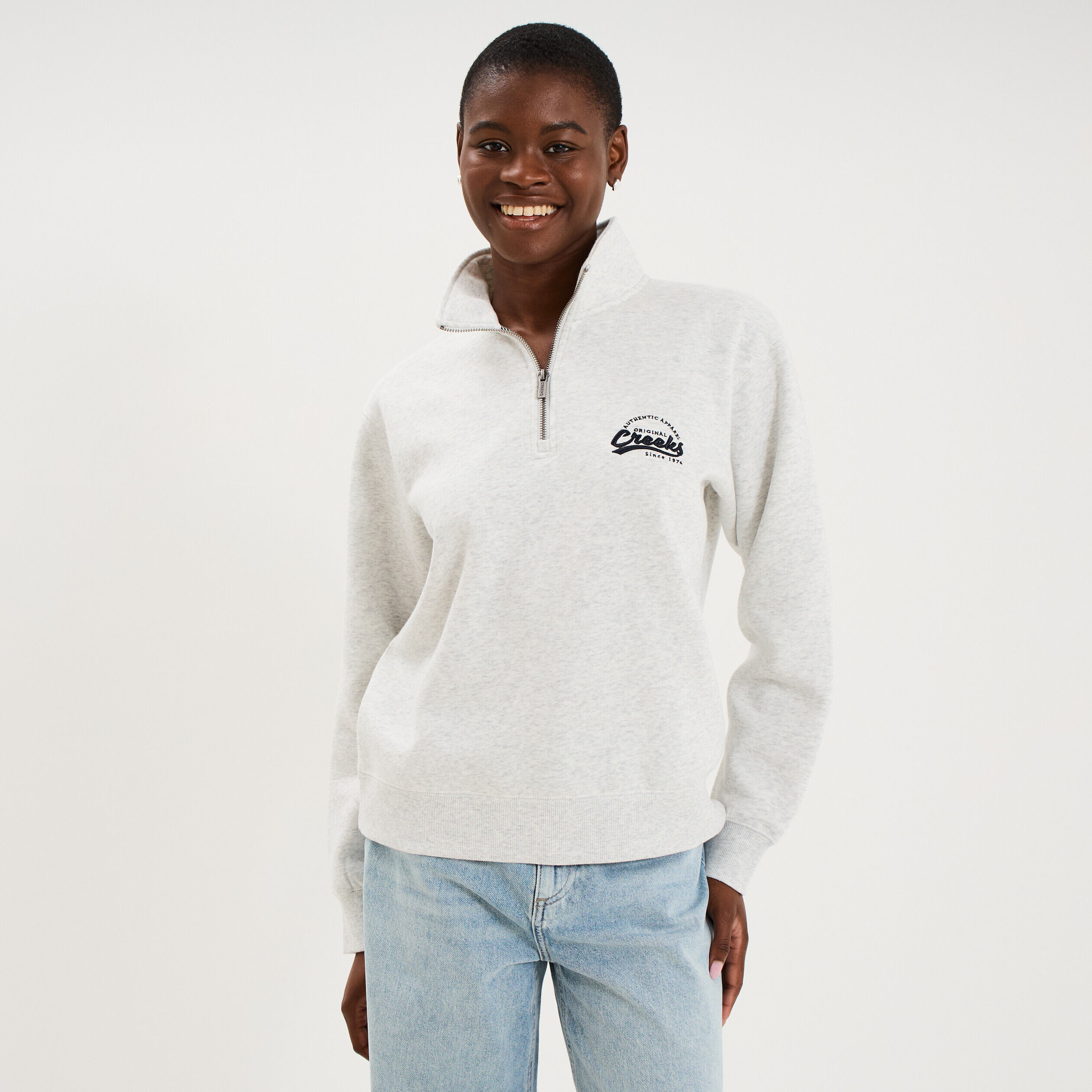 Sweat col camionneur zippé gris clair femme CREEKS
