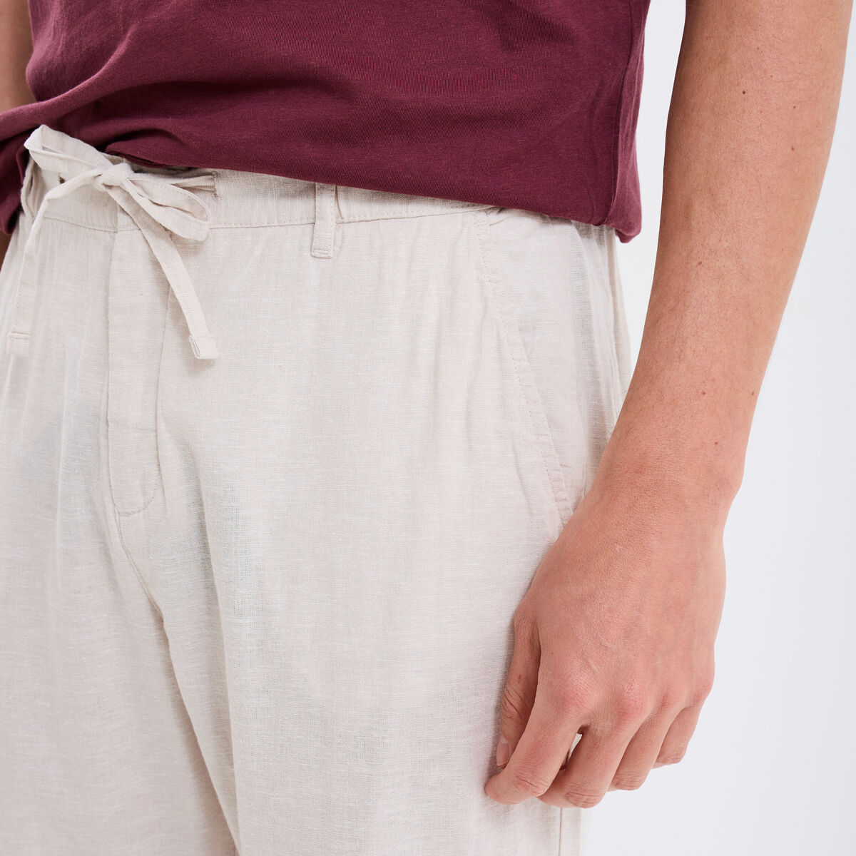 Pantalon chino mélange lin coton gris clair homme
