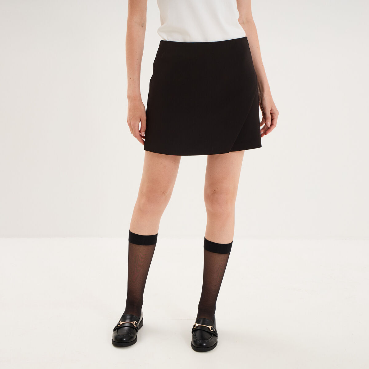Jupe-short portefeuille courte noir femme