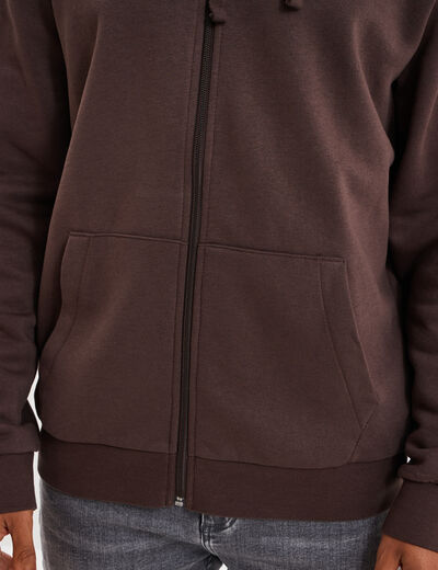 Sweat zippé molleton à capuche marron foncé homme