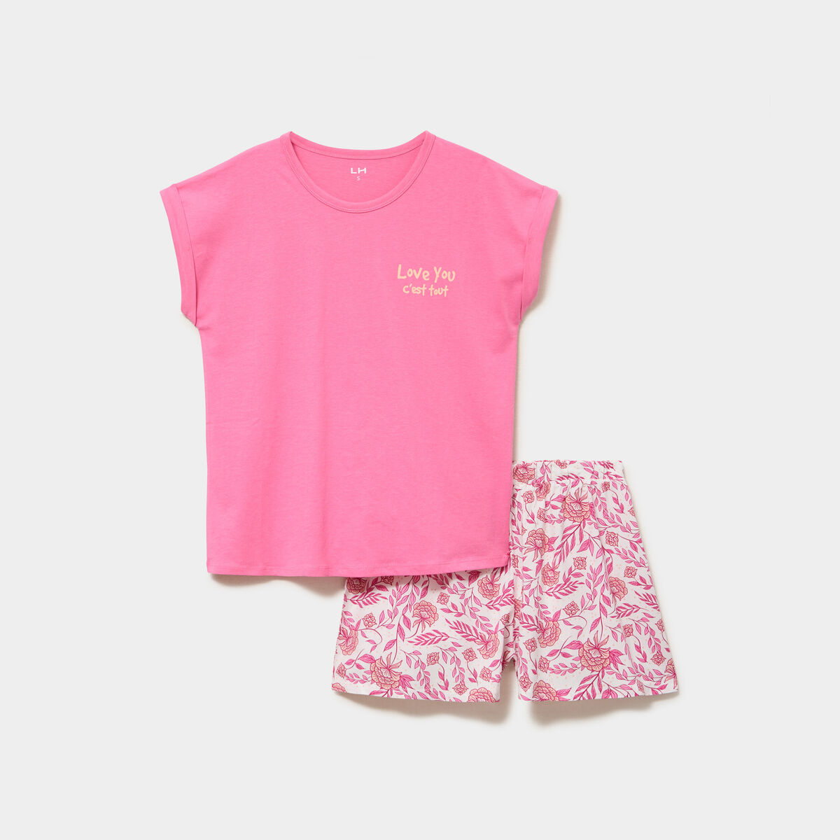 Ensemble pyjama short et t-shirt ecru femme
