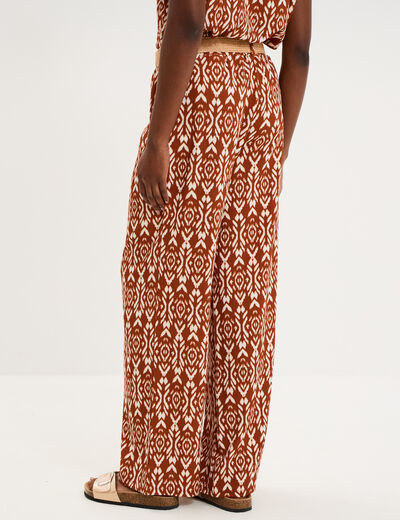 Pantalon fluide large avec ceinture orange fonc&eacute; femme