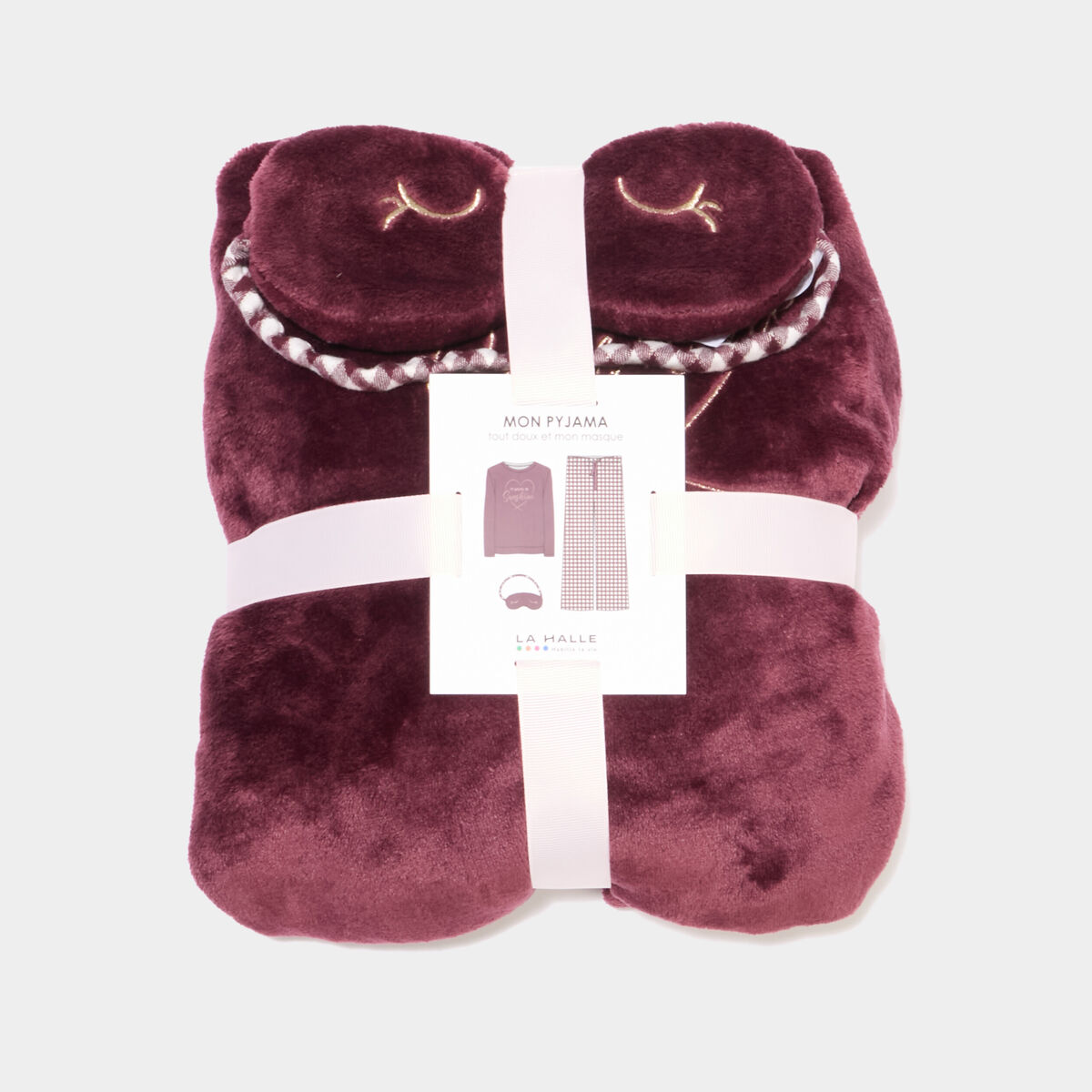 Ensemble pyjama effet polaire 3 pi&egrave;ces bordeaux femme