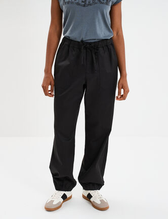 Pantalon droit battle taille &eacute;lastiqu&eacute;e noir femme