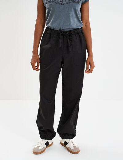 Pantalon droit battle taille élastiquée noir femme
