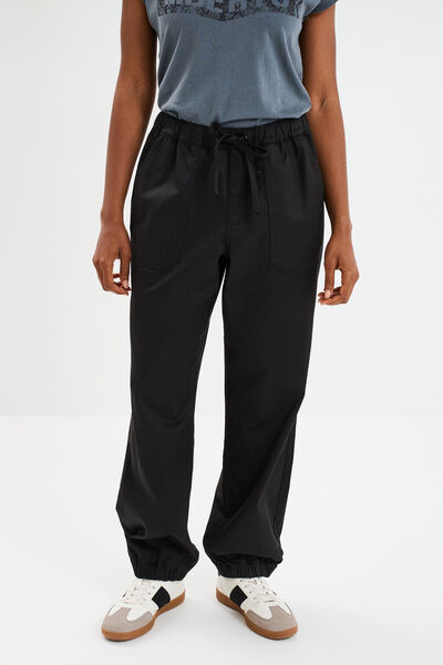 Pantalon droit battle taille &eacute;lastiqu&eacute;e noir femme