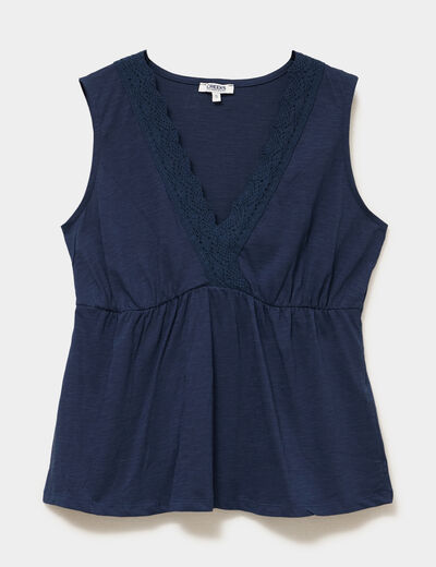 D&eacute;bardeur fluide col en V coton bleu marine femme
