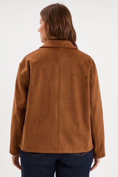 Veste paletot en su&eacute;dine boutonn&eacute;e marron clair femme grande taille