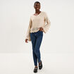 Pull ajour&eacute; col en V manches longues beige femme