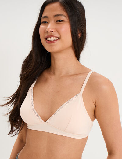 Soutien-gorge triangle padd&eacute; coton rose clair femme