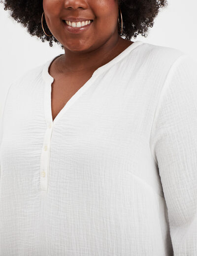 Blouse manches 3/4 gaze de coton blanc femme grande taille