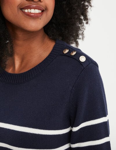 Pull col rond boutons épaule Creeks bleu marine femme