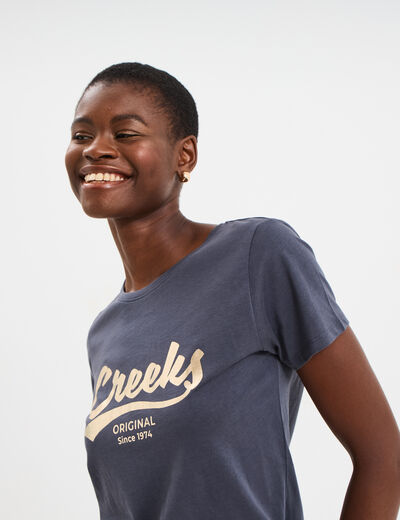 T-shirt col rond manches courtes Creeks bleu foncé femme