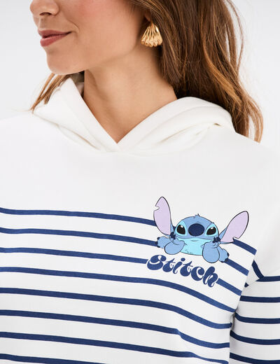 Sweat hoodie cropped à capuche Stitch ivoire femme