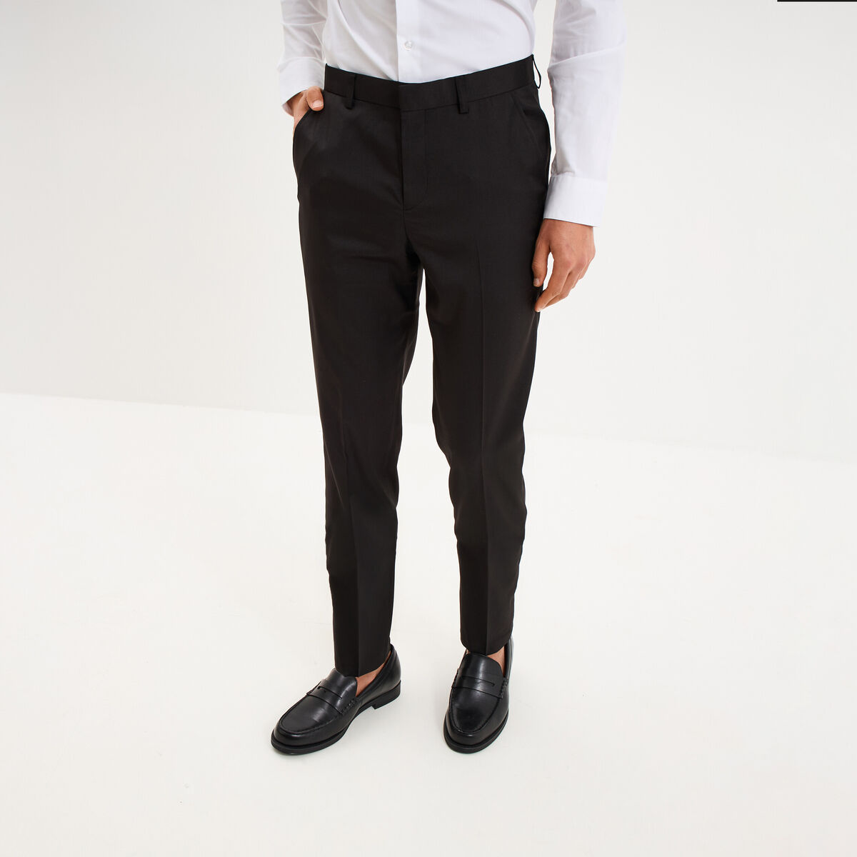 Pantalon de costume droit avec pinces noir homme
