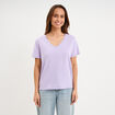 T-shirt manches courtes col en V coton parme femme