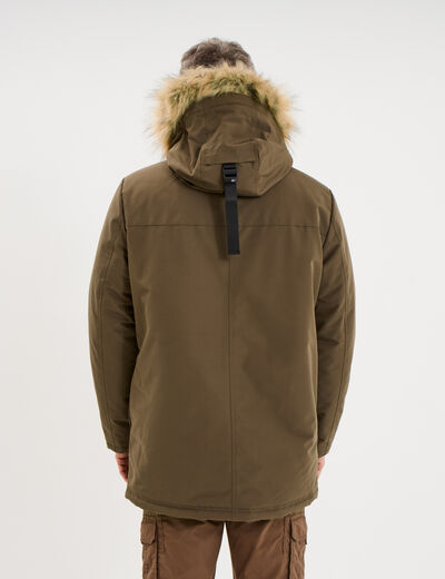 Parka &agrave; capuche fausse fourrure vert kaki homme