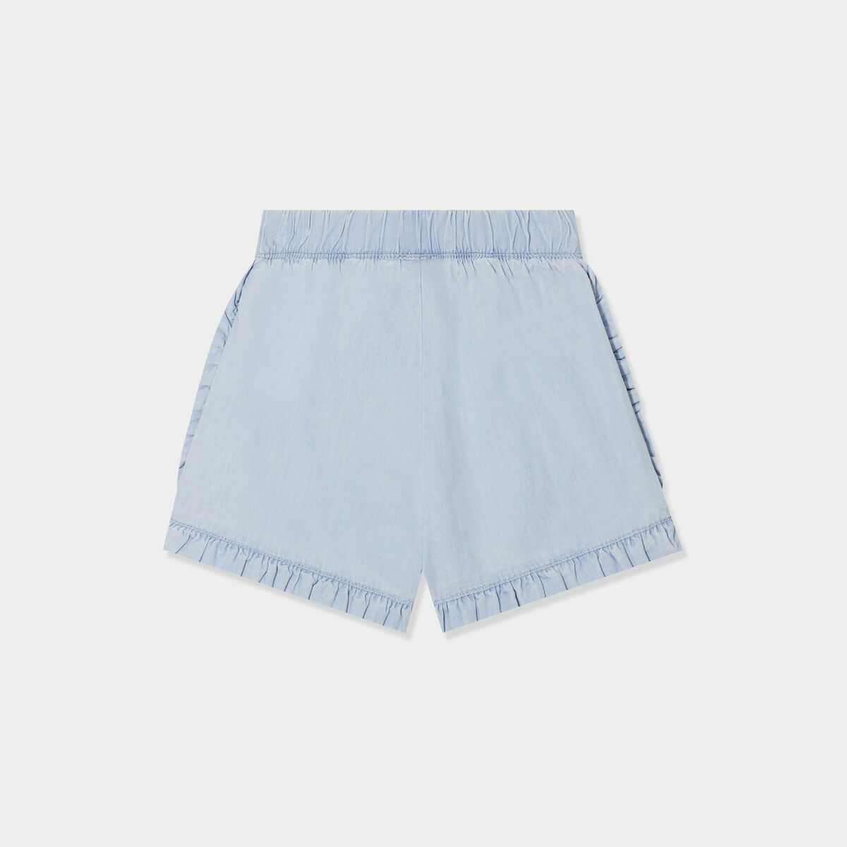 Short en jean &agrave; volants Creeks denim bleach b&eacute;b&eacute; fille