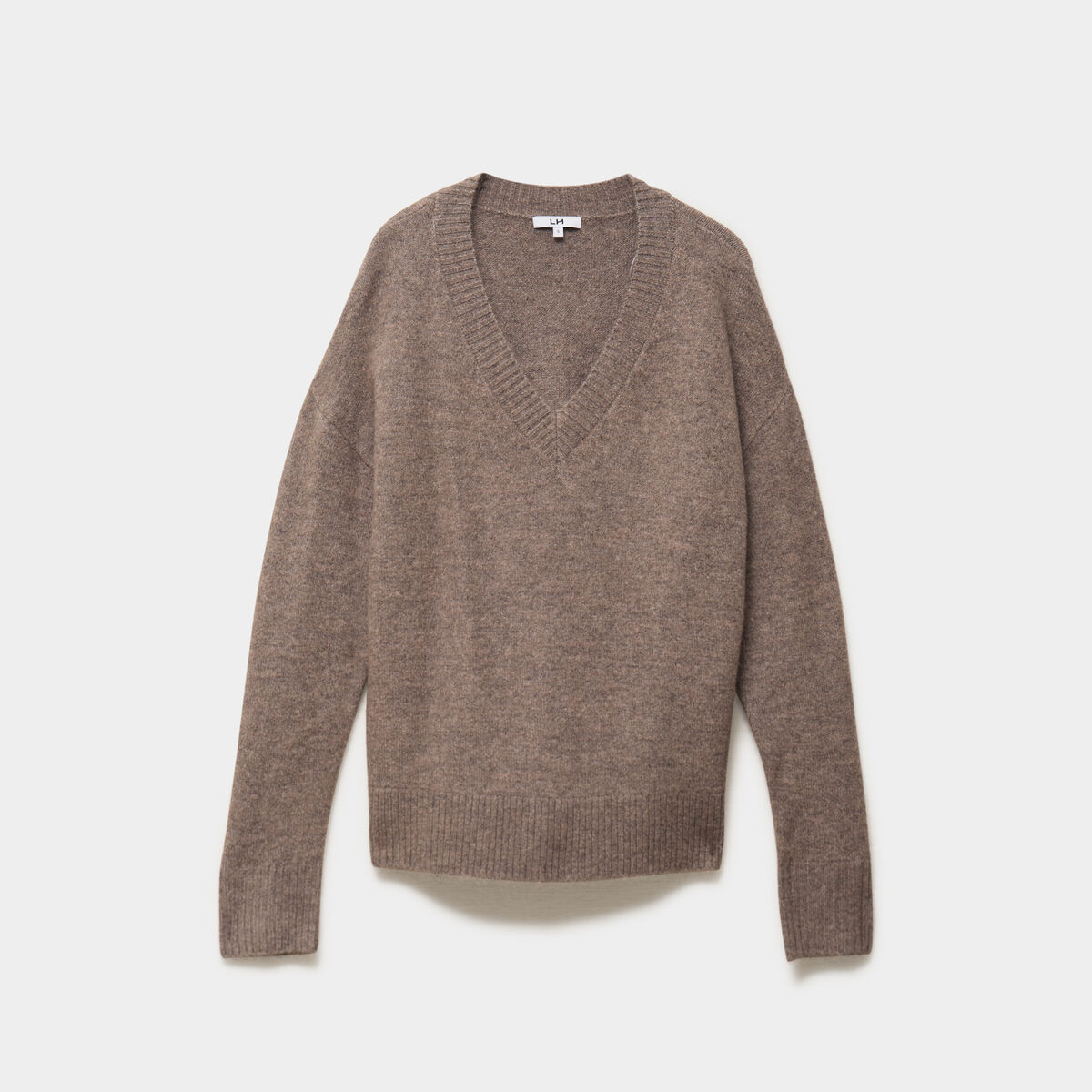 Pull col en V manches longues taupe femme