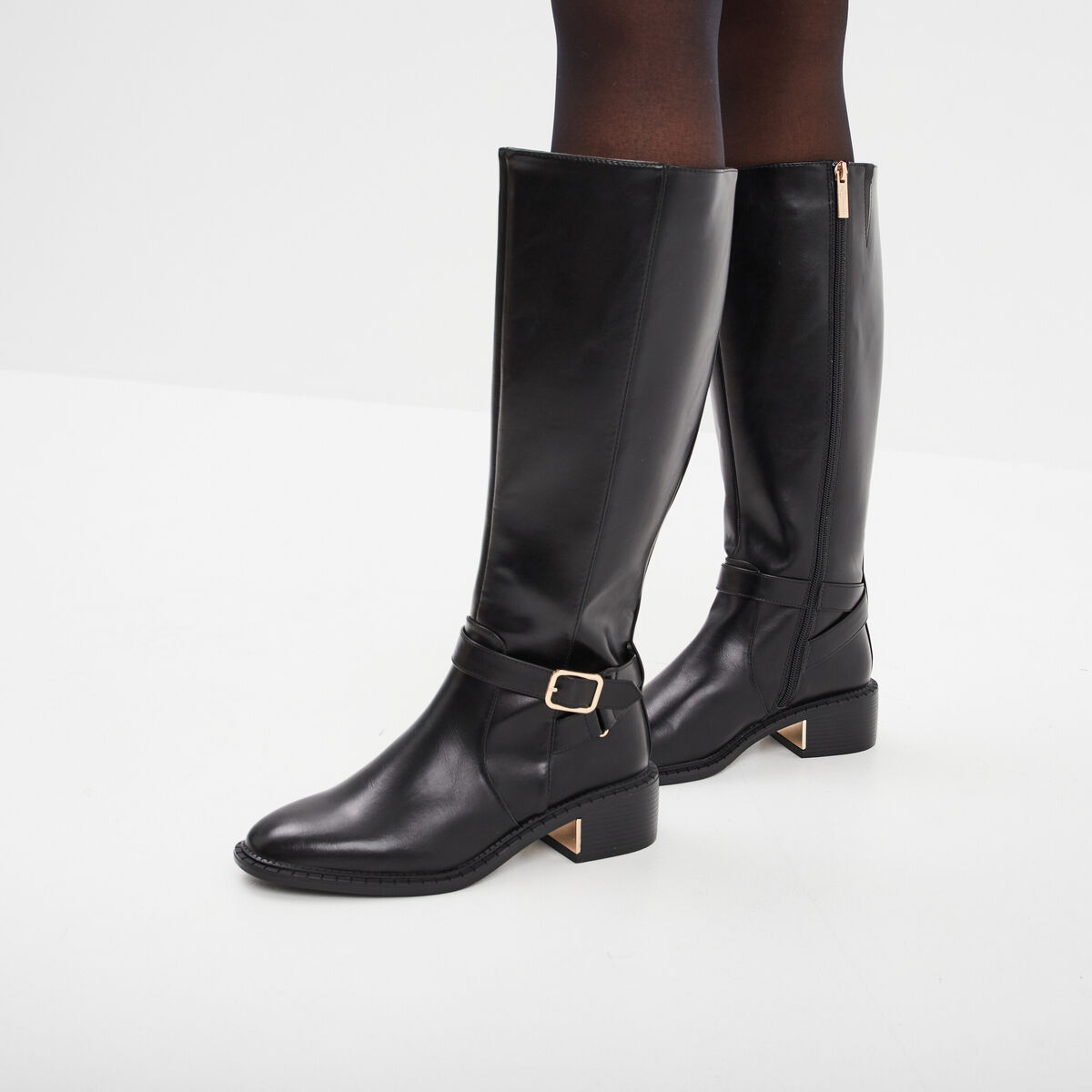 Bottes &agrave; talons avec boucles noir femme