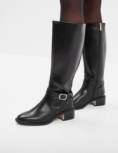 Bottes &agrave; talons avec boucles noir femme