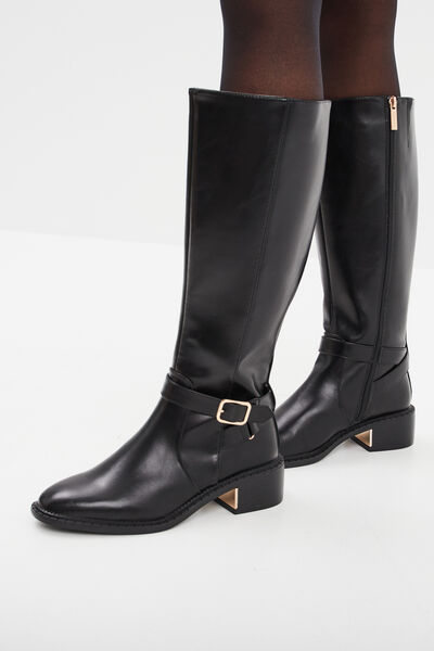 Bottes &agrave; talons avec boucles noir femme