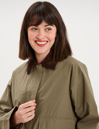 Veste courte oversize col velours c&ocirc;tel&eacute; taupe femme