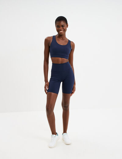 Short cycliste de sport taille haute bleu marine femme