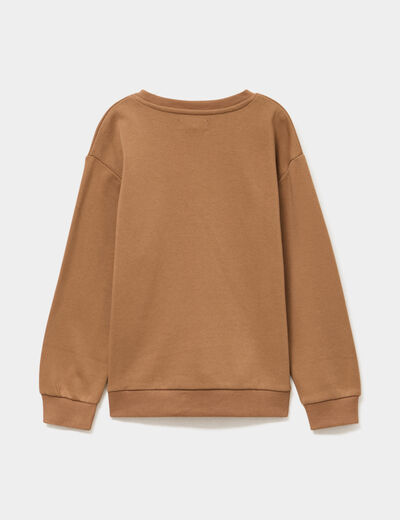 Sweat oversize col rond manches longues marron gar&ccedil;on
