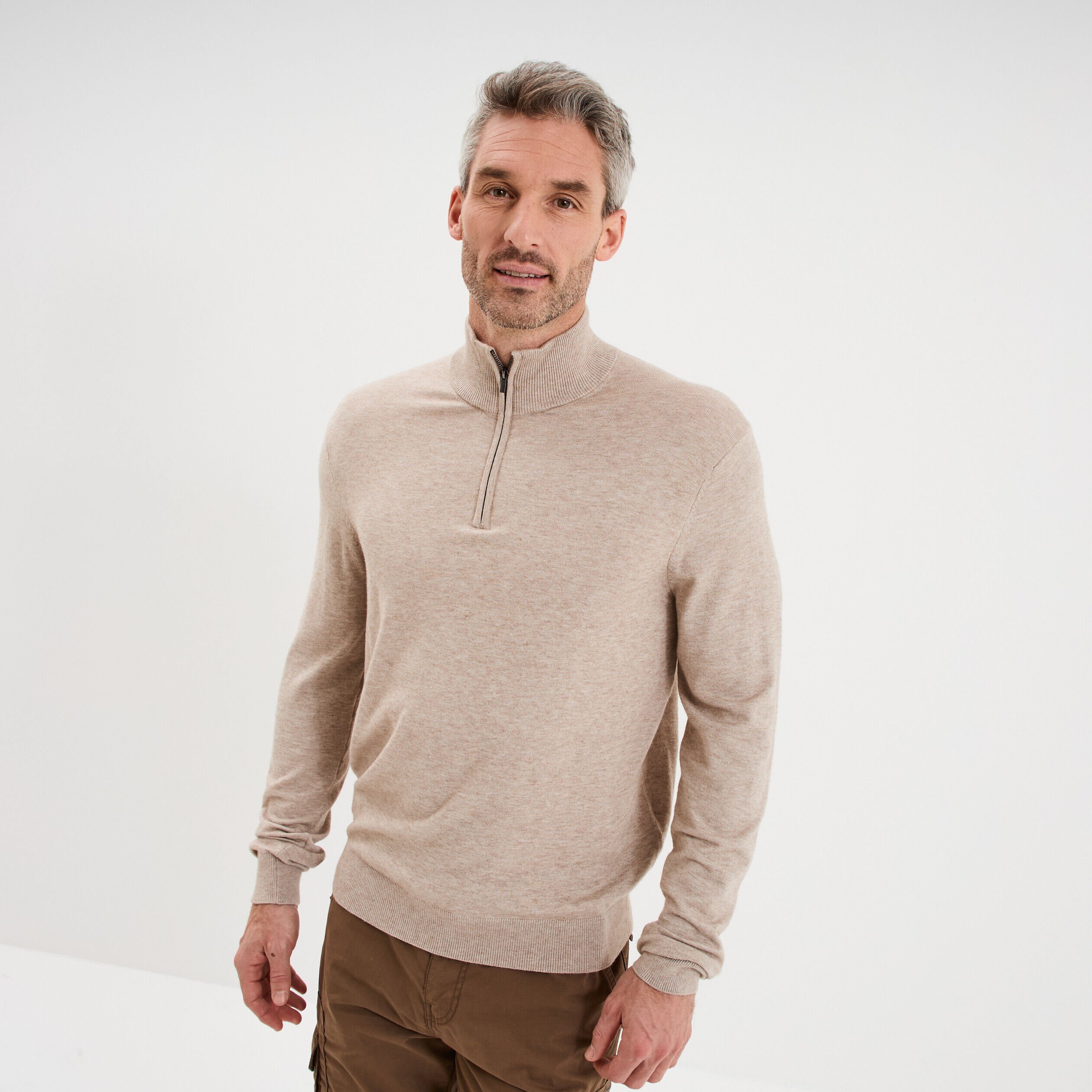 Pull camionneur manches longues gris clair homme LH