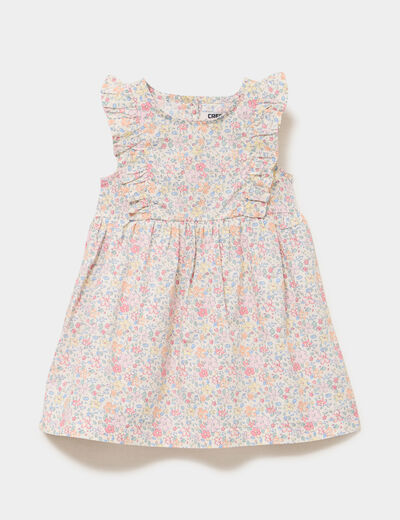 Robe patineuse avec volants coton ecru b&eacute;b&eacute; fille
