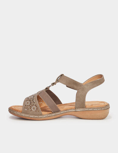 Sandales talons compens&eacute;s vert kaki femme