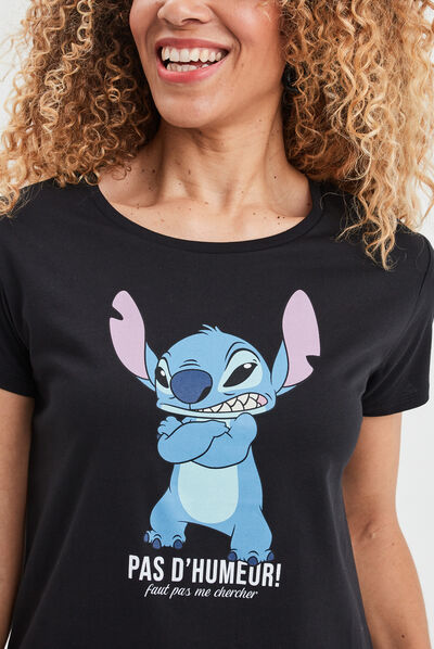 T-shirt ajusté coton Lilo et Stitch noir femme