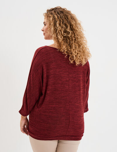 Pull manches 3/4 chauve-souris col V bordeaux femme grande taille