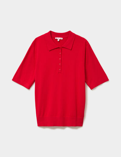 Pull col polo manches courtes rouge femme
