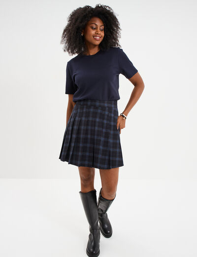 T-shirt col rond manches courtes coton bleu fonc&eacute; femme
