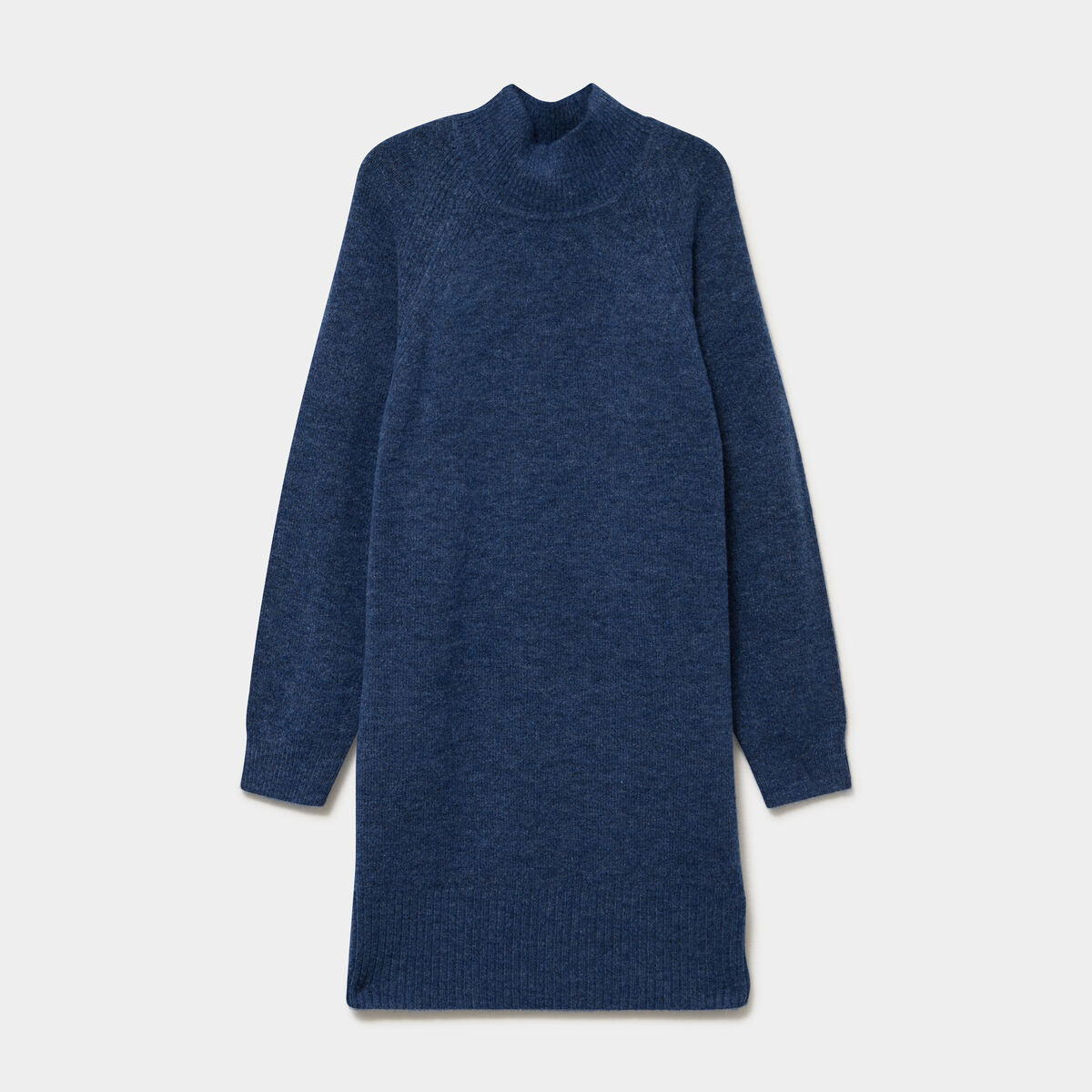 Robe pull col montant manches longues bleu femme
